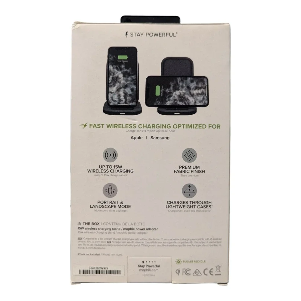 C5. Mophie 15 Watt Wireless Fast Charging Stand Qi certified Universal Charger‎
